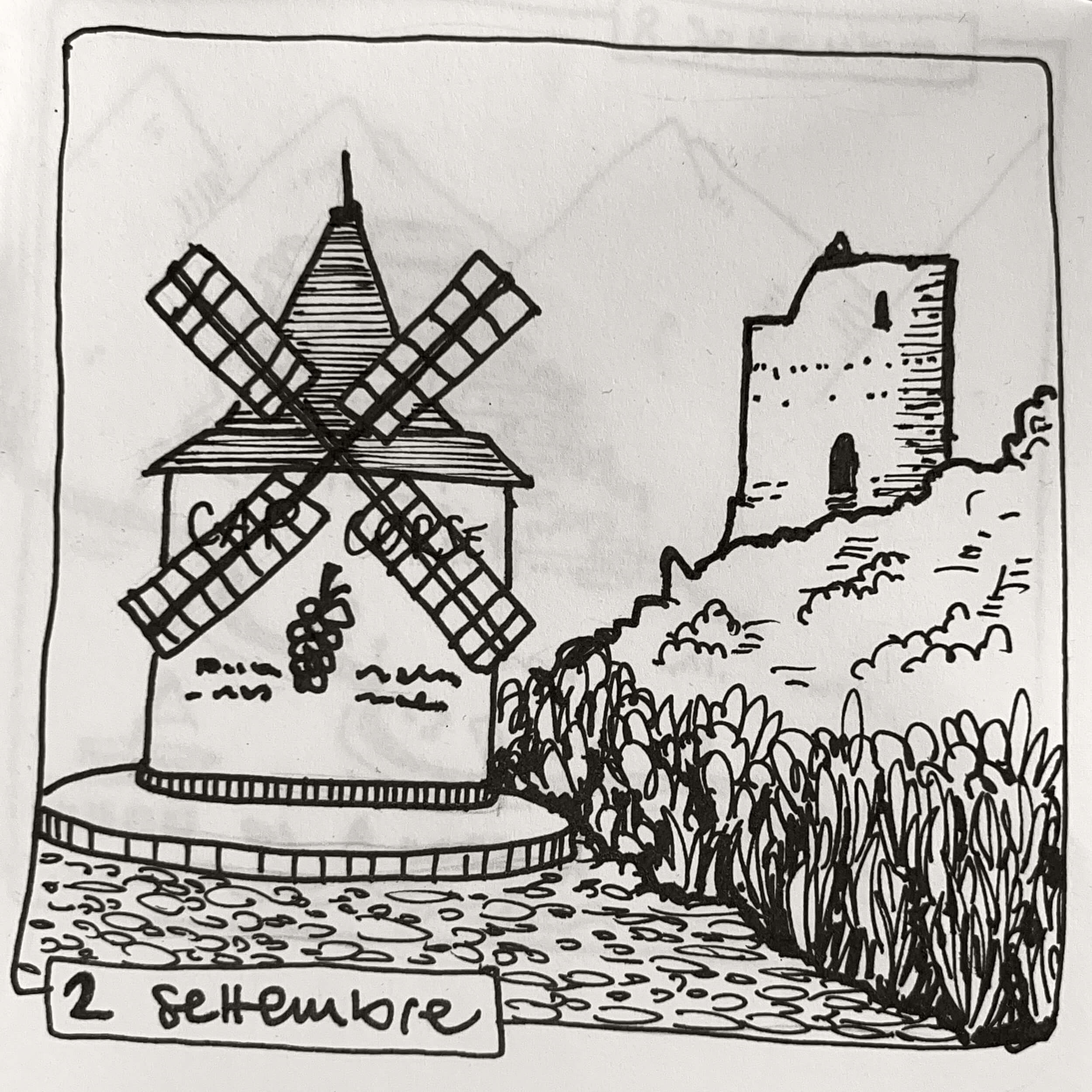 A Genoese tower and a windmill