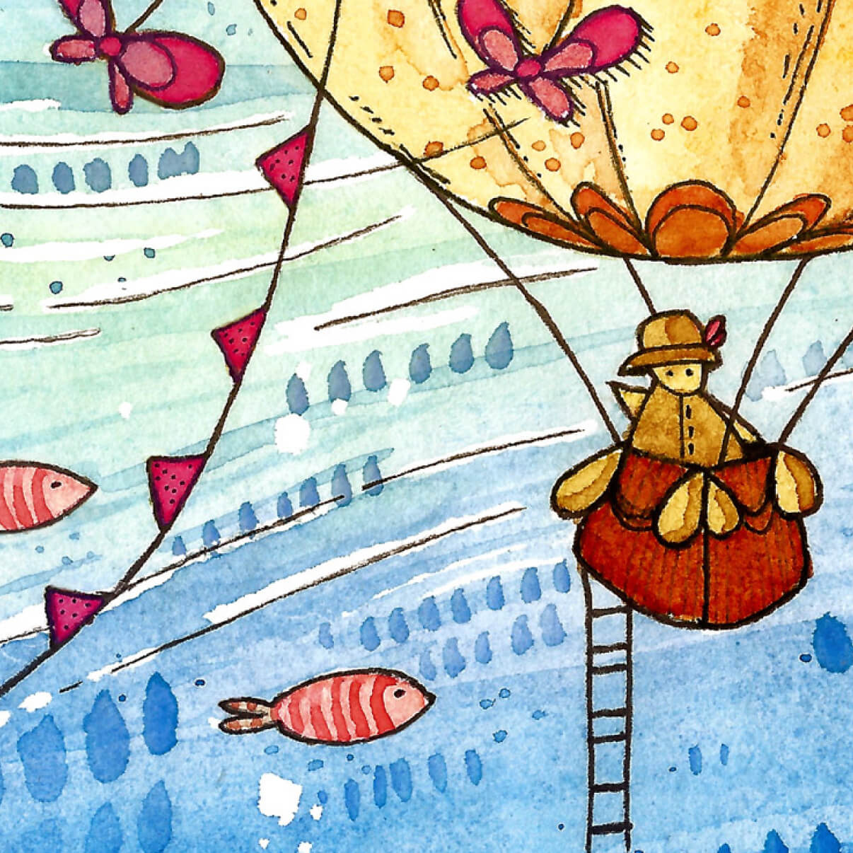 A detail of the design with the hot air balloon